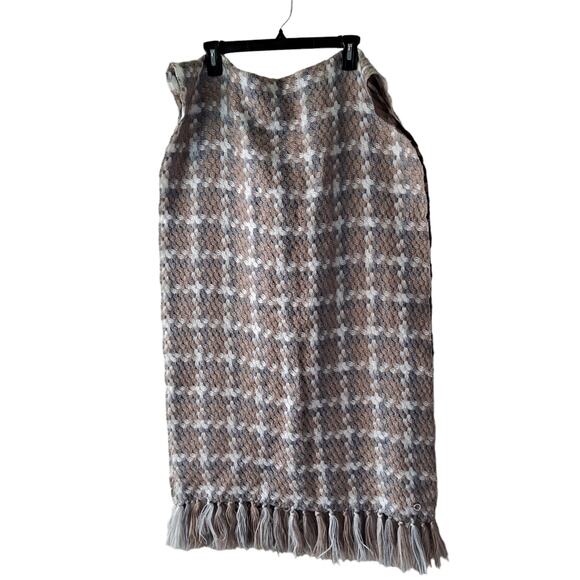 Calvin Klein Beige Tan & Olive Green Basket Weave Chunky Knit Scarf - 23" x 75" - Picture 2 of 13